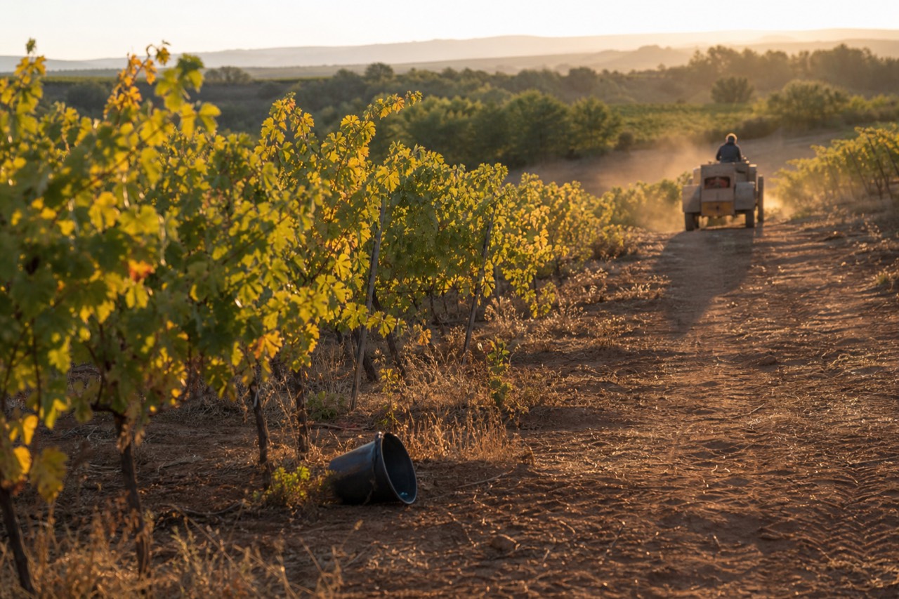 Vineyard rows climbing a Dundee Hills slope at golden hour