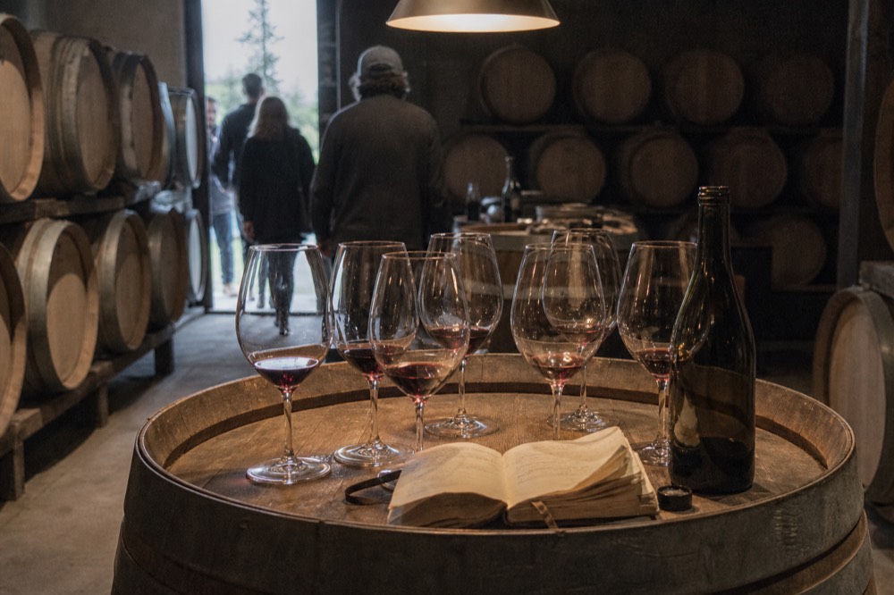 Private wine tasting setup in a Dundee Hills cellar